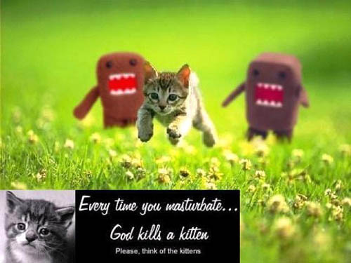 Baylor University does not find this funny. Everytime you masturbate, God kills a kitten.